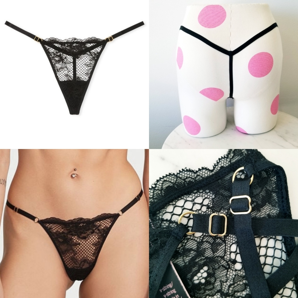 Victoria's Secret Very Sexy Gold Hardware Adjustable V-String Thong Panty NWT